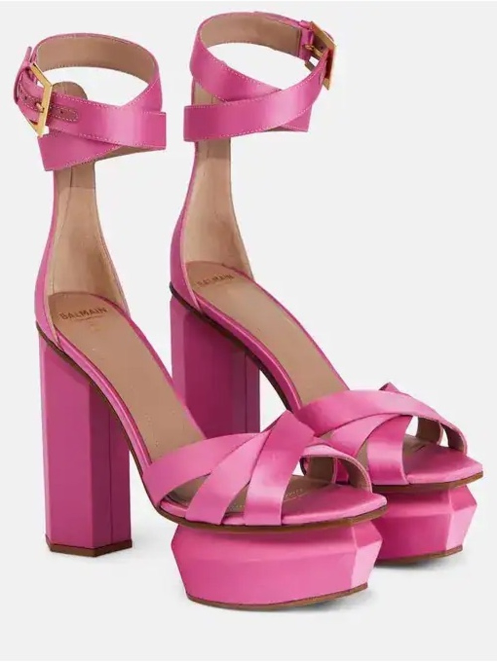 Balmain Pink Satin Platform Ankle-Strap Sandals NWT